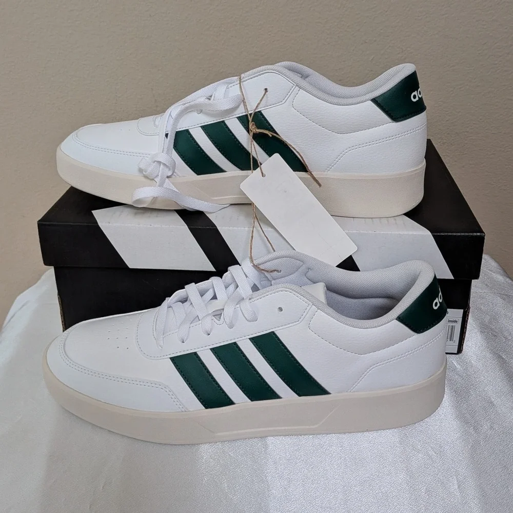 New Adidas Men's Breaknet 3.0 Sneakers Shoes White Green Size 12 - Picture 2 of 5
